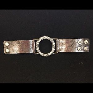 Metalic Gray Bracelet w/Circle of Rhinestones
